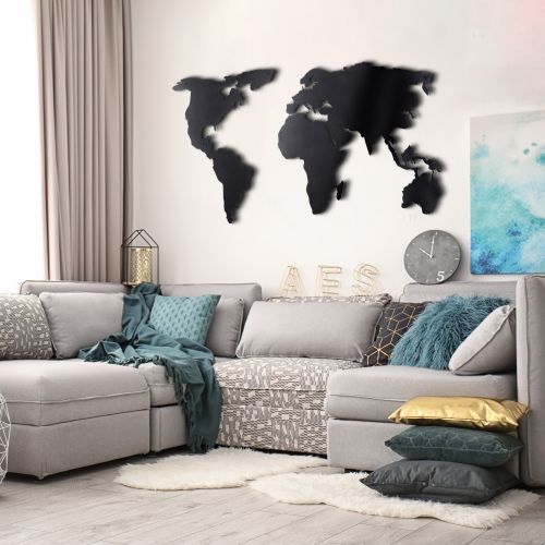 Wallity World Map Silhouette XL - Dekorativni Metalni Zidni Ukras u Crnoj Boji slika 7