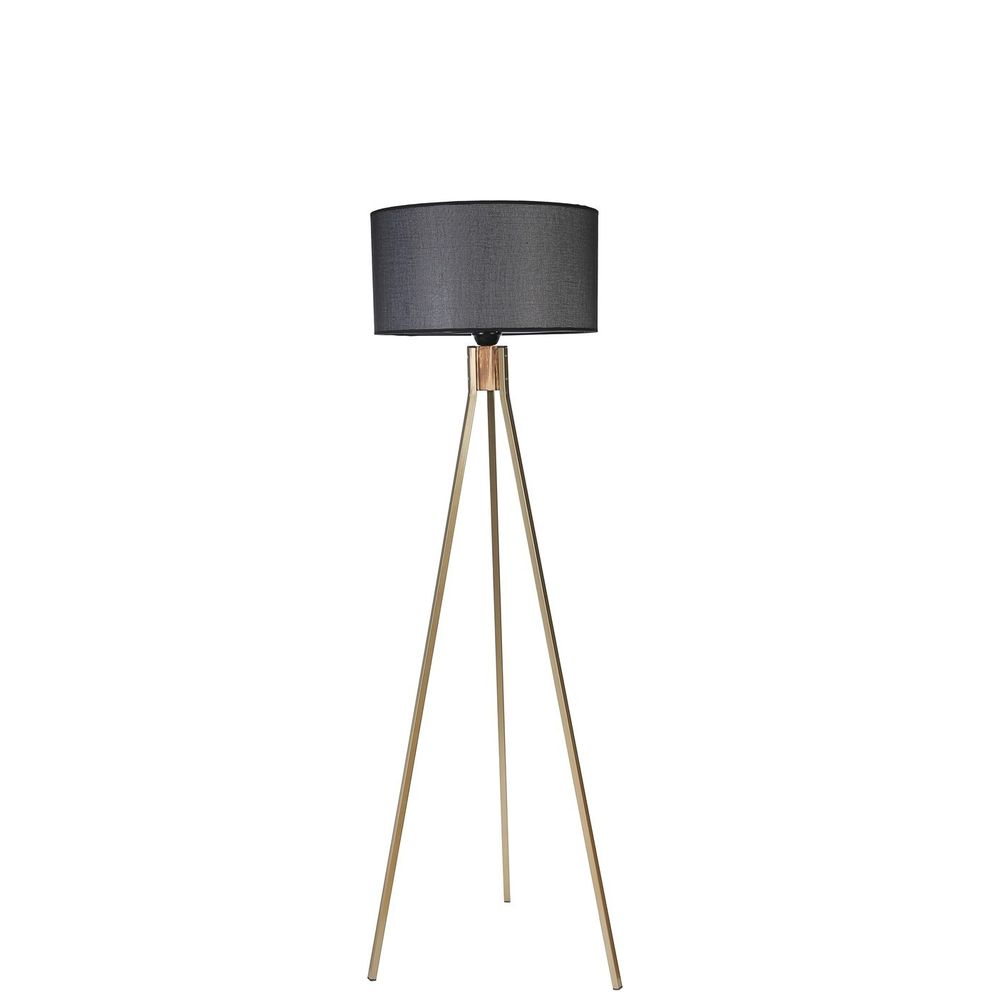 Podna lampa Fisco Tripod – cilindrični pleteni abažur, crno-zlatna slika 3