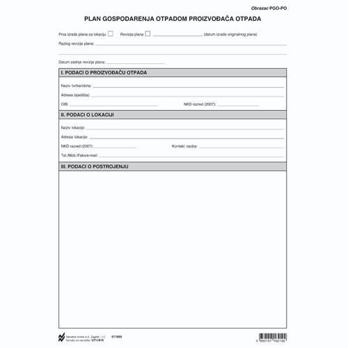 I-816 PLAN GOSPODARENJA OTPADOM PROIZVOĐAČA OTPADA (Obrazac PGO_PO) (Dodatak XIV) Arak, 21 x 29,7 cm slika 2