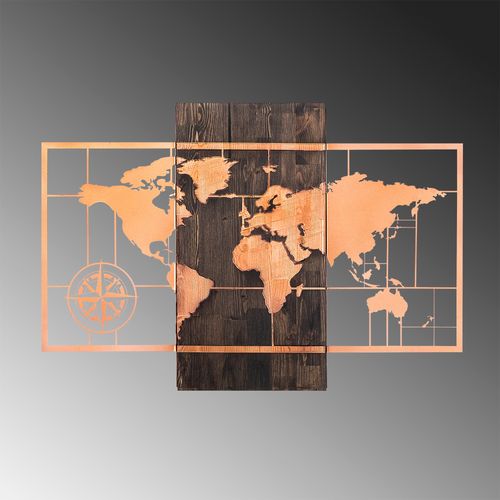 Wallity Drvena zidna dekoracija, World Map Wıth Compass - Copper slika 4