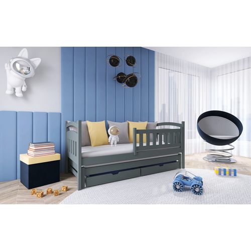 Drveni Dečiji Krevet Galaxy Sa Dodatnim Krevetom I Fiokom - Grafit - 190X90 Cm slika 1