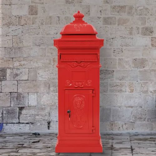 Poštanski sandučić sa stupom u vintage stilu nehrđajući crveni slika 10
