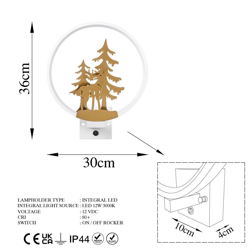 Zidna lampa XMAS32 u bijeloj boji sa zlatnim detaljima slika 8