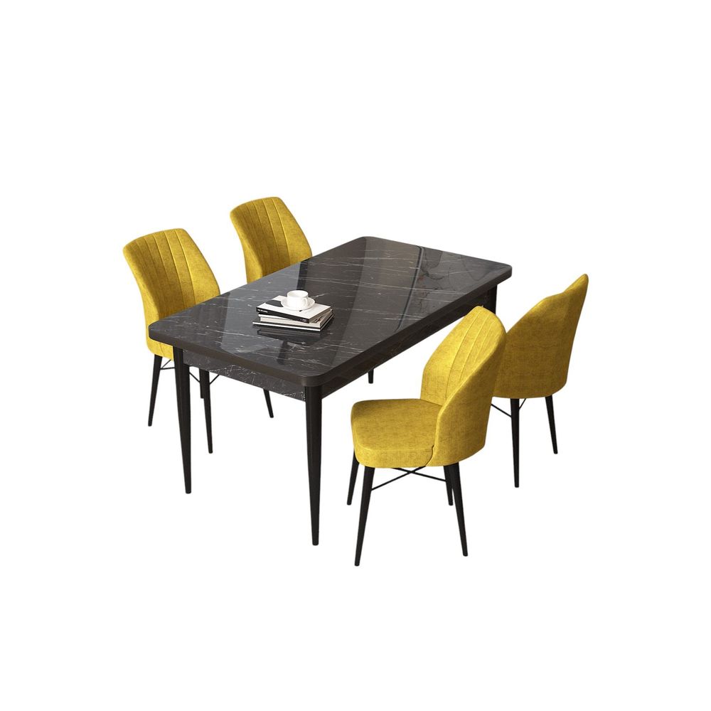 Arp - Crni Mramor, Mustard Crni Mramor - Set Trpezarijskog Stola i Stolica (5 Komada) slika 2