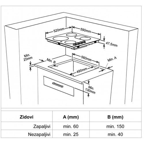 Končar UPV659TV+UKE 6040 K.CM1 Ugradni set, ugradna rerna+staklokeramička ploča slika 7