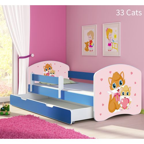 Dječji krevet ACMA s motivom, bočna plava + ladica 160x80 cm 33-cats slika 1
