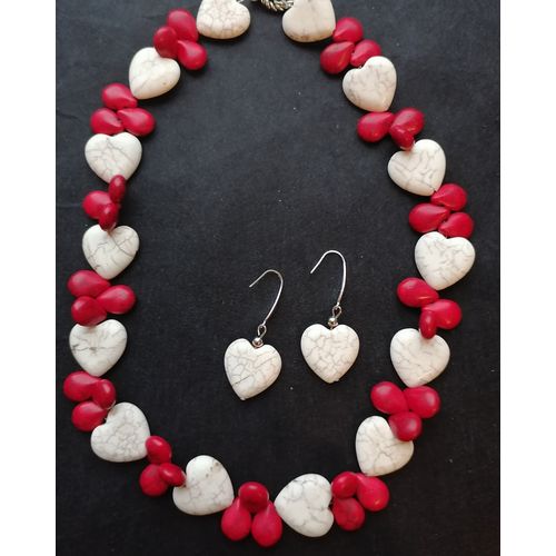 AnaDija komplet ogrlica & naušnice Crveno-bijela srca slika 1