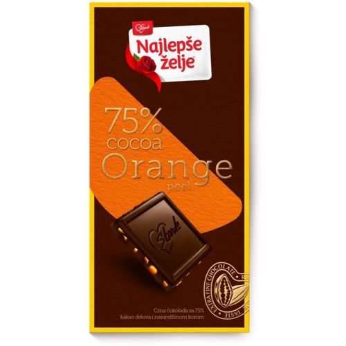 Najlepše želje crna čokolada selection 75% narandža 75g  slika 1