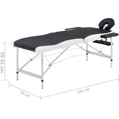 Sklopivi masažni stol s 2 zone aluminijski crno-bijeli slika 34