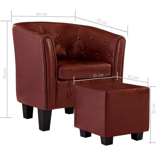 Fotelja od umjetne kože s osloncem za noge crvena boja vina slika 27