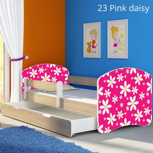 Dječji krevet ACMA s motivom, bočna sonoma + ladica 160x80 cm - 23 Pink Daisy