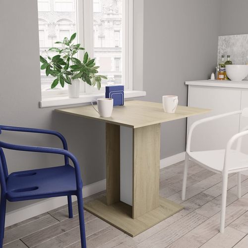 Blagovaonski stol bijeli i boja hrasta 80x80x75 cm od iverice slika 7
