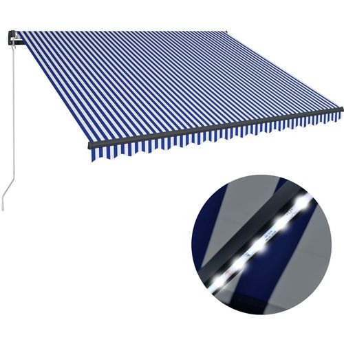 Tenda na ručno uvlačenje s LED svjetlom 450x300 cm plavo-bijela slika 32