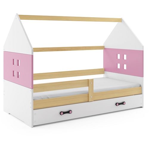 Drveni dječji krevet Domi s ladicom na izvlačenje - 160x80cm - roza - bukva - bijeli slika 2