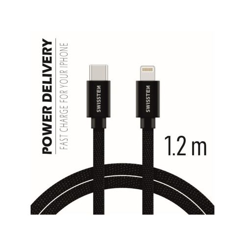 SWISSTEN kabel USB-C/Lightning, platneni, 1.2m, crni slika 1