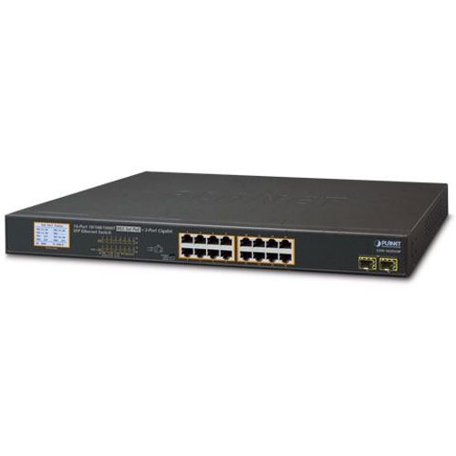 Planet 18-Port LCD Managed 16x RJ45 GbE 802.3at PoE 2-Port 1G SFP Switch with LCD PoE Monitor slika 1