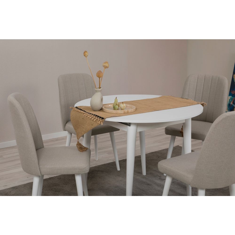 Vina 1005 5 - Bijeli, Cream Bijeli Proširivi Trpezarijski Sto i Set Stolica (5 Komada) slika 3