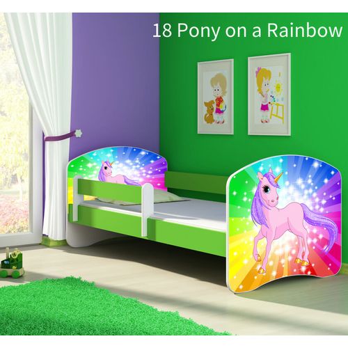 Dječji krevet ACMA s motivom, bočna zelena 140x70 cm 18-pony-on-a-rainbow slika 1