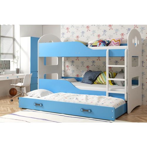 Drveni dječji krevet na kat Dominik 3 s 3 kreveta - bijeli - plavi- 200*90cm slika 1