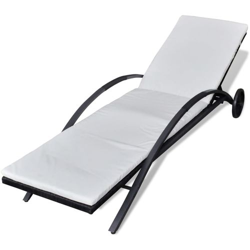 Ležaljka za sunčanje s jastukom i kotačima poliratan crna slika 2