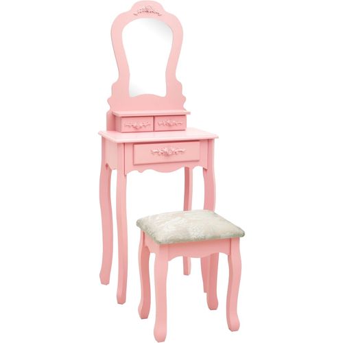 Toaletni stolić sa stolcem rozi 50x59x136 cm drvo paulovnije slika 1