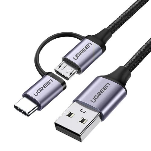 Ugreen pleteni kabel USB-A na Micro USB + USB-C, 1m slika 1