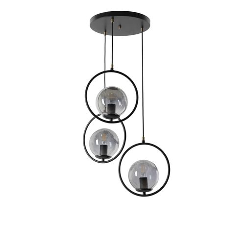 Opviq Ring 3 Lü Tepsili Füme Camlı Siyah Sarkıt Black Chandelier slika 2