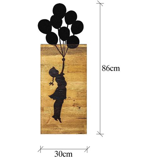 Chıld And Balloons Black Decorative Wooden Wall Accessory slika 9