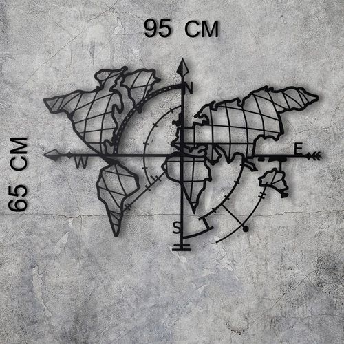 Wallity World Map Compass Led - Black Black Decorative Metal Wall Accessory slika 3