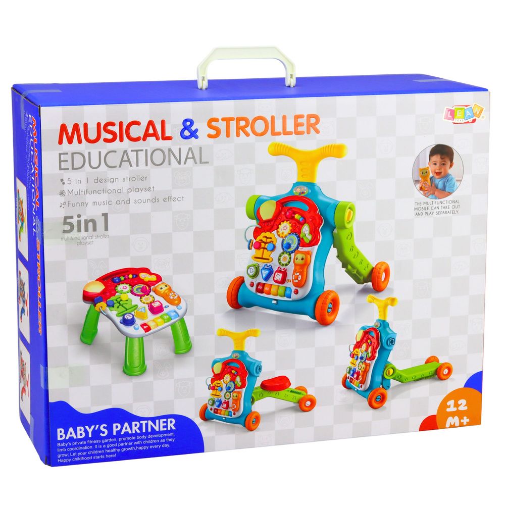 Walker Pusher Scooter Educational Table Interactive Panel 5 u 1 Šareni slika 8