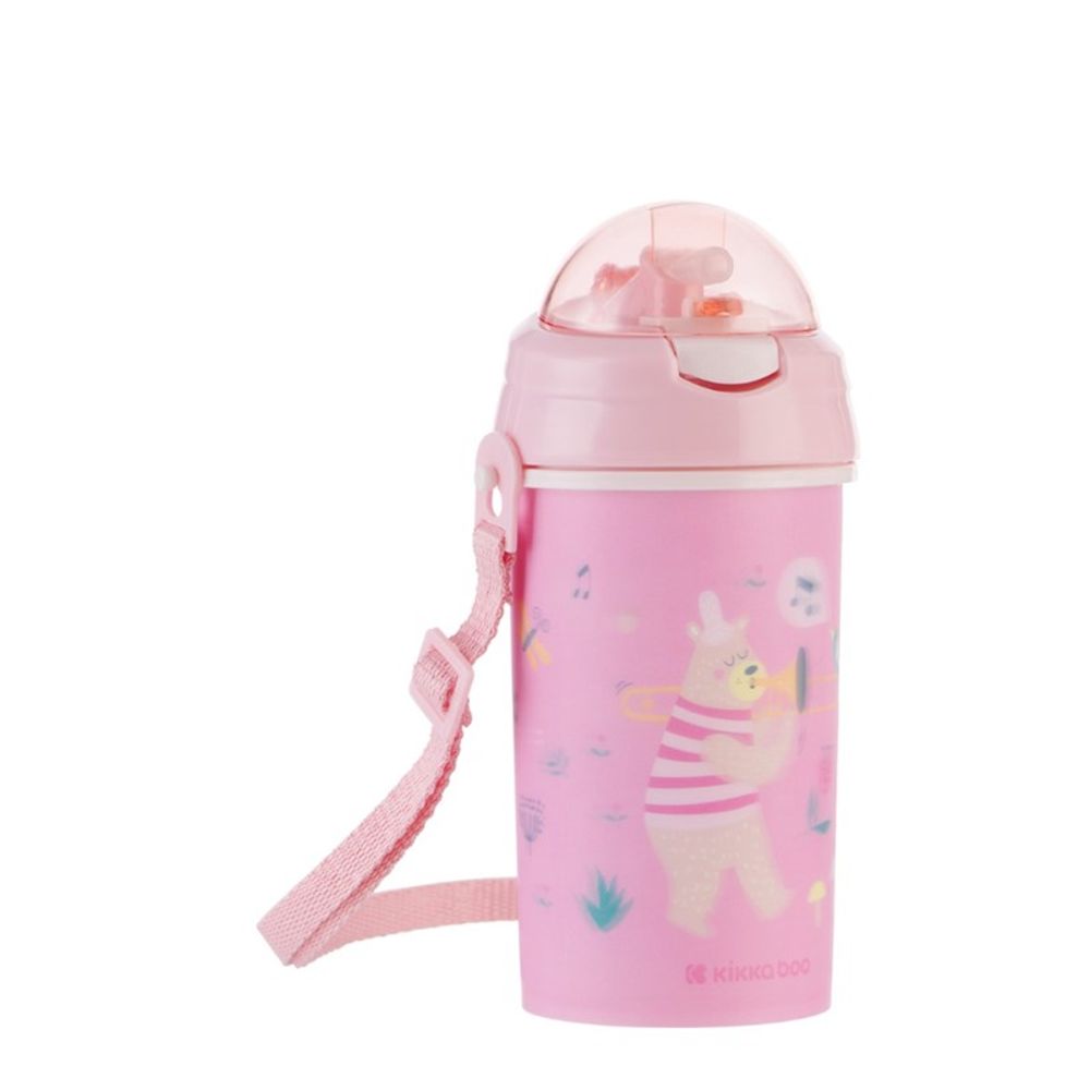 Kikka Boo Flašica za piće sa slamkom i remenom Music Fest 450ml, Pink slika 1