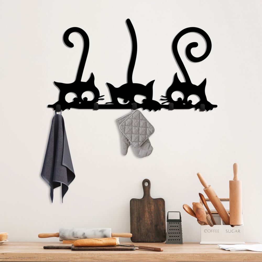 Metal wall hook Hidden Cats, colour: black slika 1
