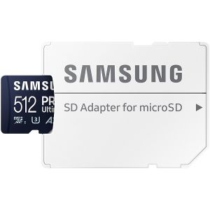 Samsung MB-MY512SA/WW MicroSD 512GB, PRO Ultimate, SDXC, UHS-I U3 V30 A2, Read up to 200MB/s, Write up to 130 MB/s, for 4K and FullHD video recording, w/SD adapter