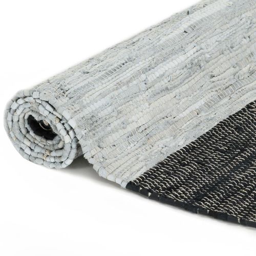 Ručno tkani tepih Chindi od kože 120x170 cm svjetlosivi i crni slika 13