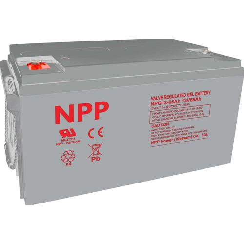 NPP NPG12V-65Ah, GEL BATTERY, C20=65AH, T14, 350*168*179*179, 18,3KG, Light grey slika 2