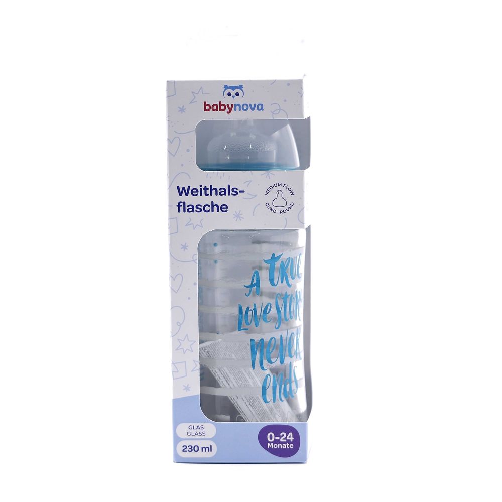 BABY NOVA Staklena flašica za bebu 0m+ 230ml, Plava slika 2