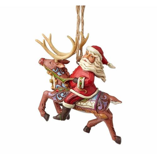 Santa Riding Reindeer Hanging Ornament Figure slika 1