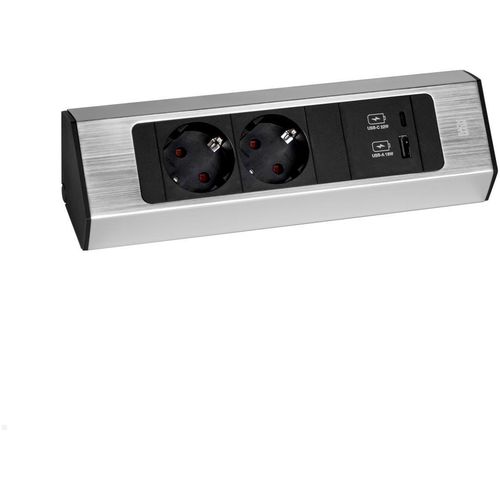 Bachmann CASIA 2 2x utičnica 1x USB punjač A/C (932.002) izgled nerđajućeg čelika, kratki 932.002 slika 1