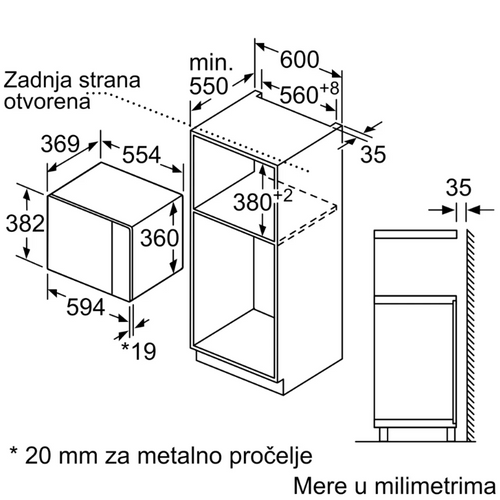 Bosch BFL554MB0 Ugradna mikrotalasna rerna, 25L, Crna slika 5