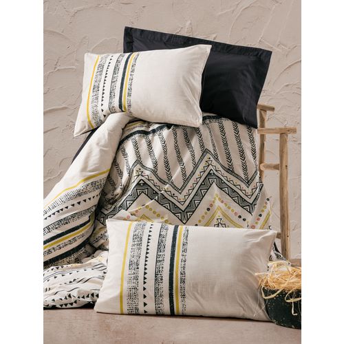 L'essential Maison Elvira - Crno-belo-zlatni Ranforce set posteljine za bračni krevet slika 2