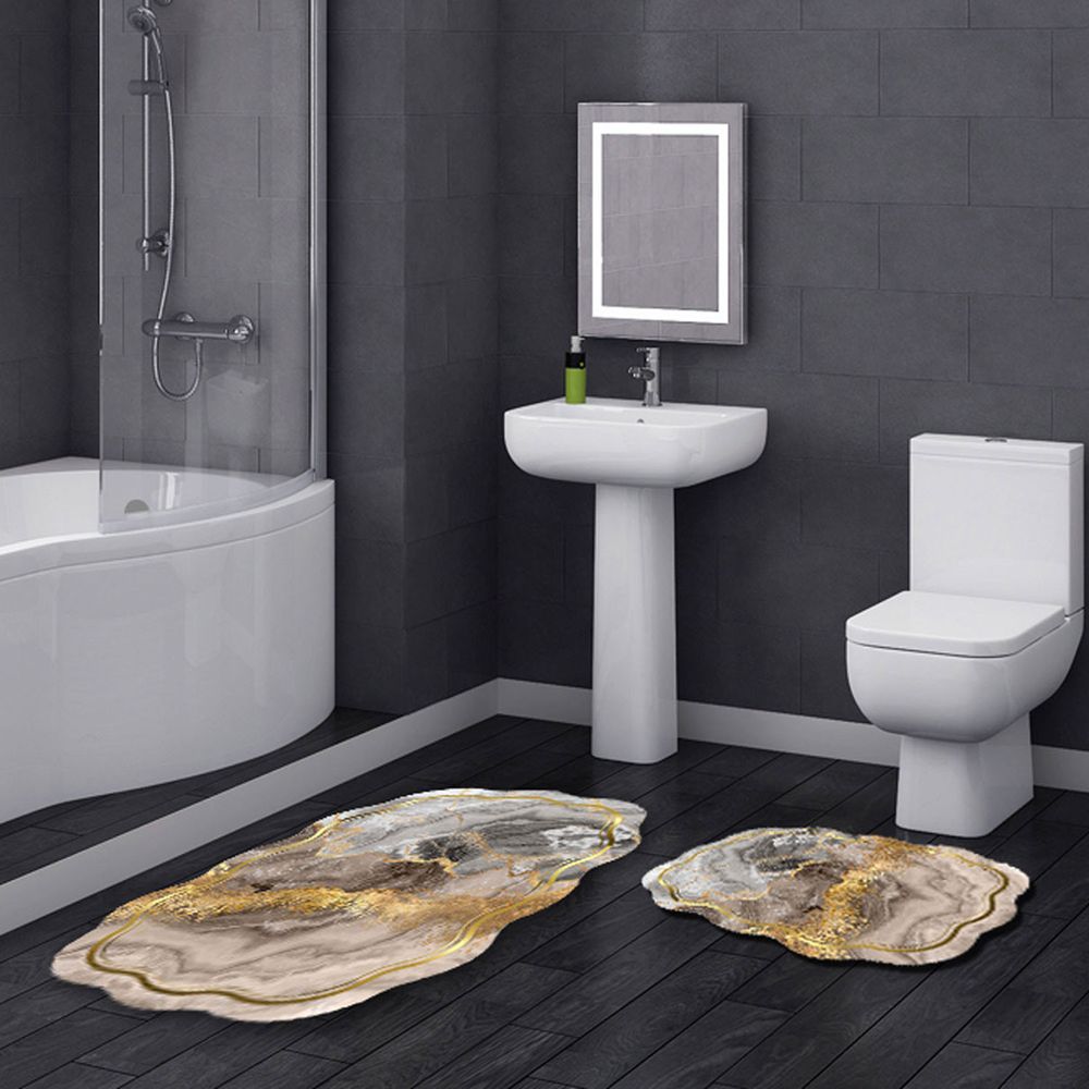 Set prostirki za kupatilo (2 komada) 21018415Bj, boje: bijela, mink, zlatna slika 1