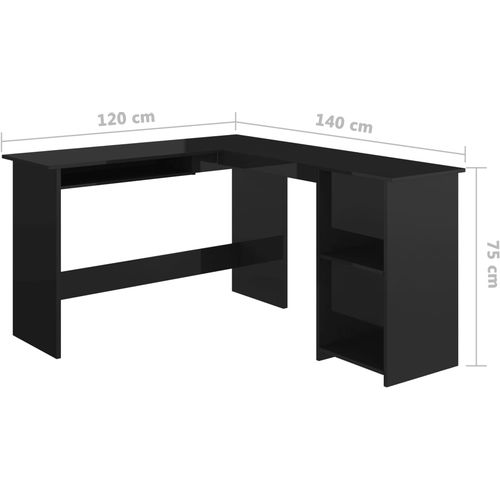 Kutni radni stol visoki sjaj crni 120 x 140 x 75 cm od iverice slika 29