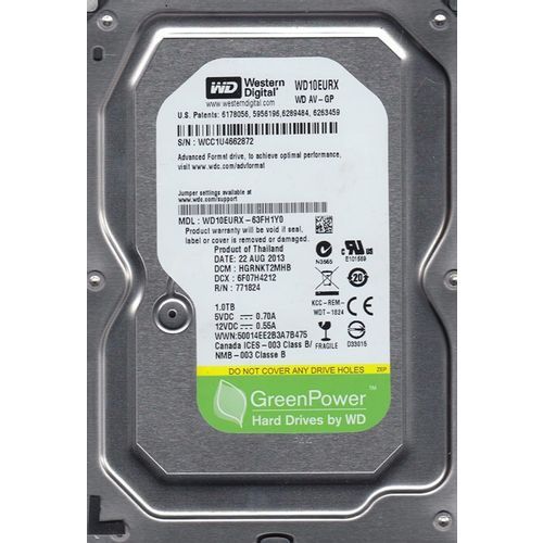 HDD 3.5 * 1TB WD10EURX WD AV-GP Green IntelliPower 64MB SATA3 (2449)- OUTLET slika 1