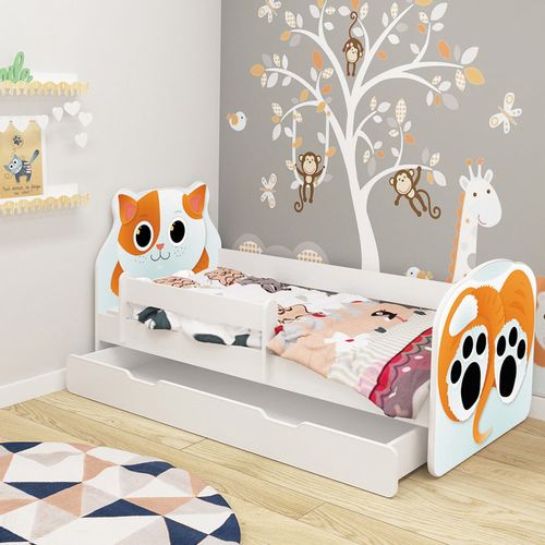 ACMA drveni dječji krevet Animals s ladicom, bijeli, 02 Mačka slika 1