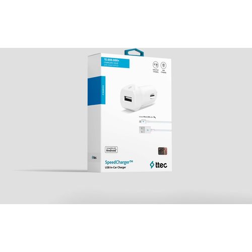 Ttec Autopunjač - Uni 1xUSB - White - +MicroUSB cable 1m slika 2