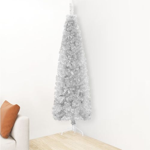 Tanka umjetna polovica božićnog drvca sa stalkom srebrna 180 cm slika 3