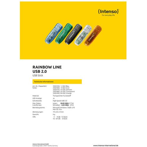 (Intenso) USB Flash drive 16GB Hi-Speed USB 2.0, Rainbow Line, CRNI - USB2.0-16GB/Rainbow slika 4