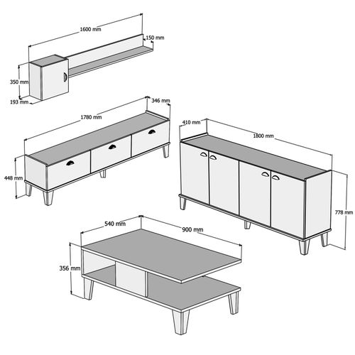 Hanah Home Sumer 3 Hrast Beli Set Nameštaja za Dnevnu Sobu slika 5