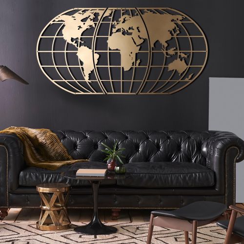 Wallity Metalna zidna dekoracija, World Map Globe - Gold slika 5