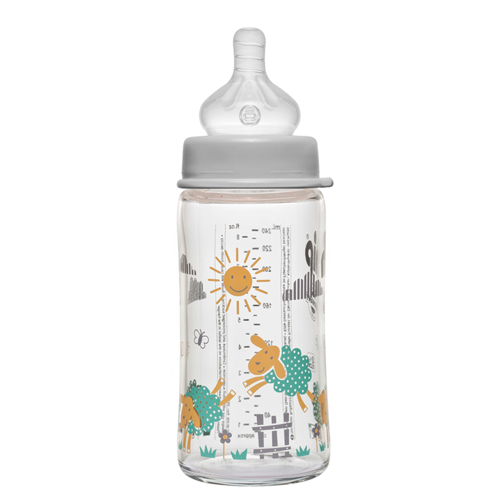 nip® Staklena flašica širokog grla sa silikonskom dudom 240ml 0m+, Girl slika 2